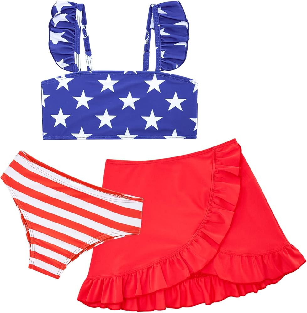 ALISISTER Girls Swimsuit 3 Piece Bathing Suits Summer Bikini Tankini Sets with Cover Up Skirt for... | Amazon (US)