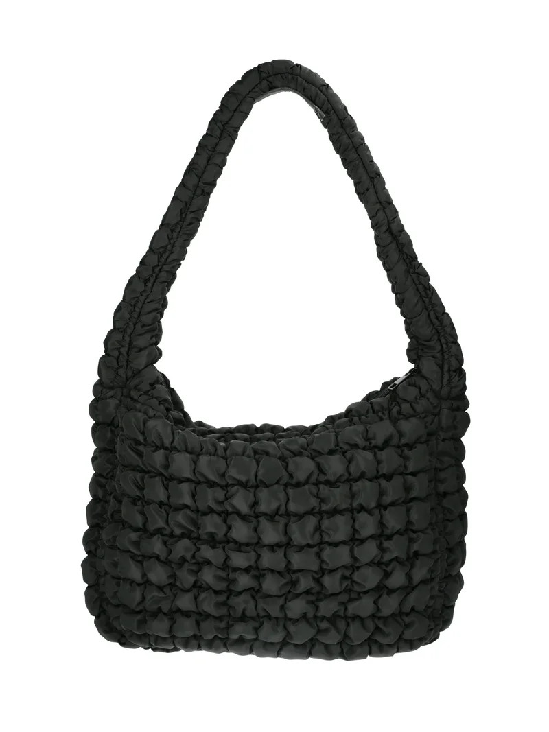 No Boundaries Women's Oversized Quilted Hobo Bag, Black - Walmart.com | Walmart (US)