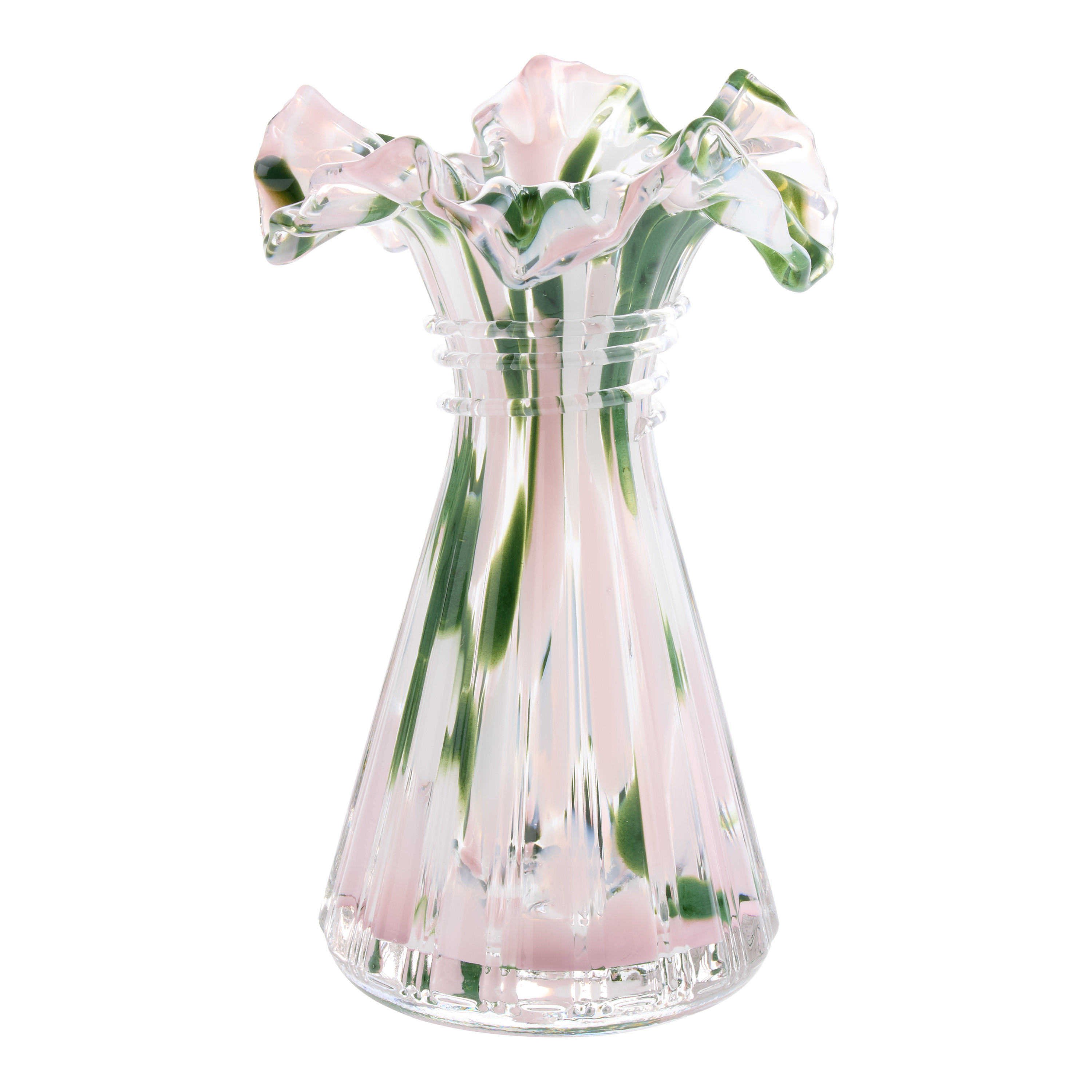 Green and Pink Glass Ruffle Rim Vase | World Market