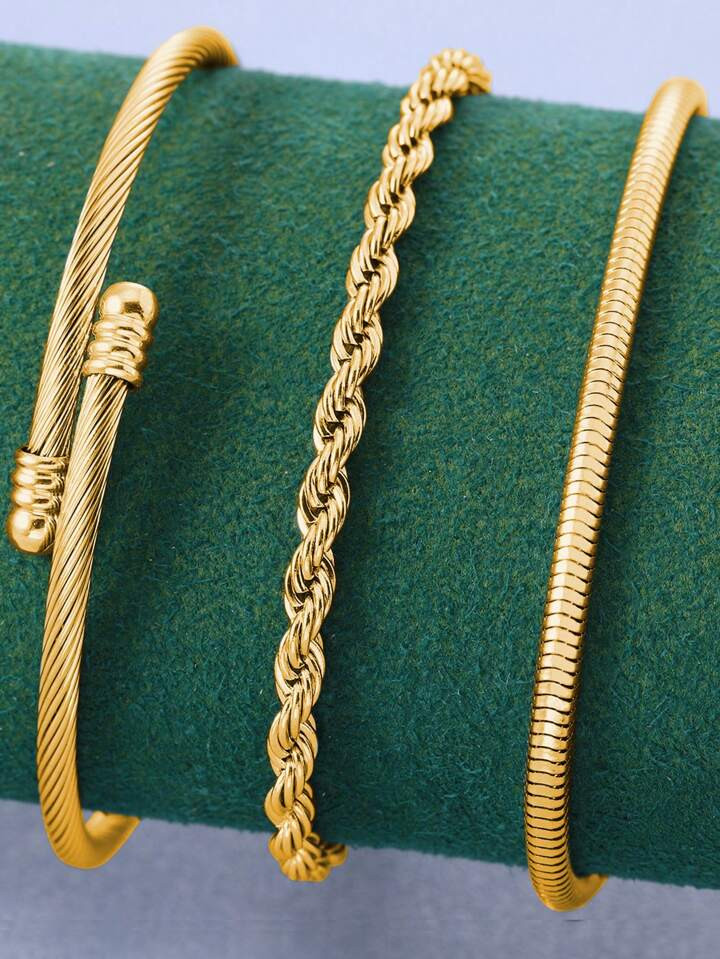 Set Of 3 European And American Style Simple Stainless Steel Women's Bracelet, Suitable For Partie... | SHEIN