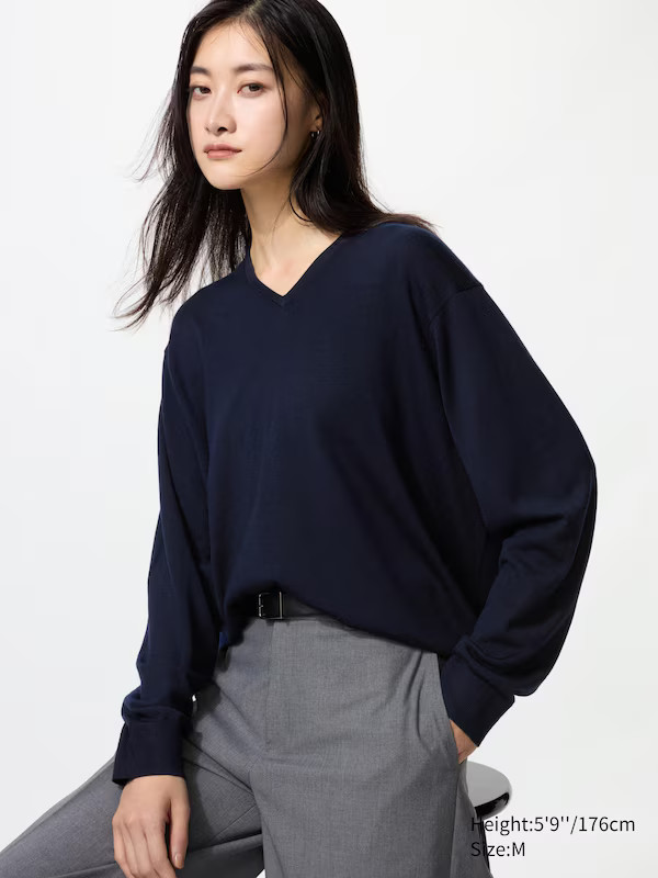 100% Merino V Neck Jumper | UNIQLO (UK)