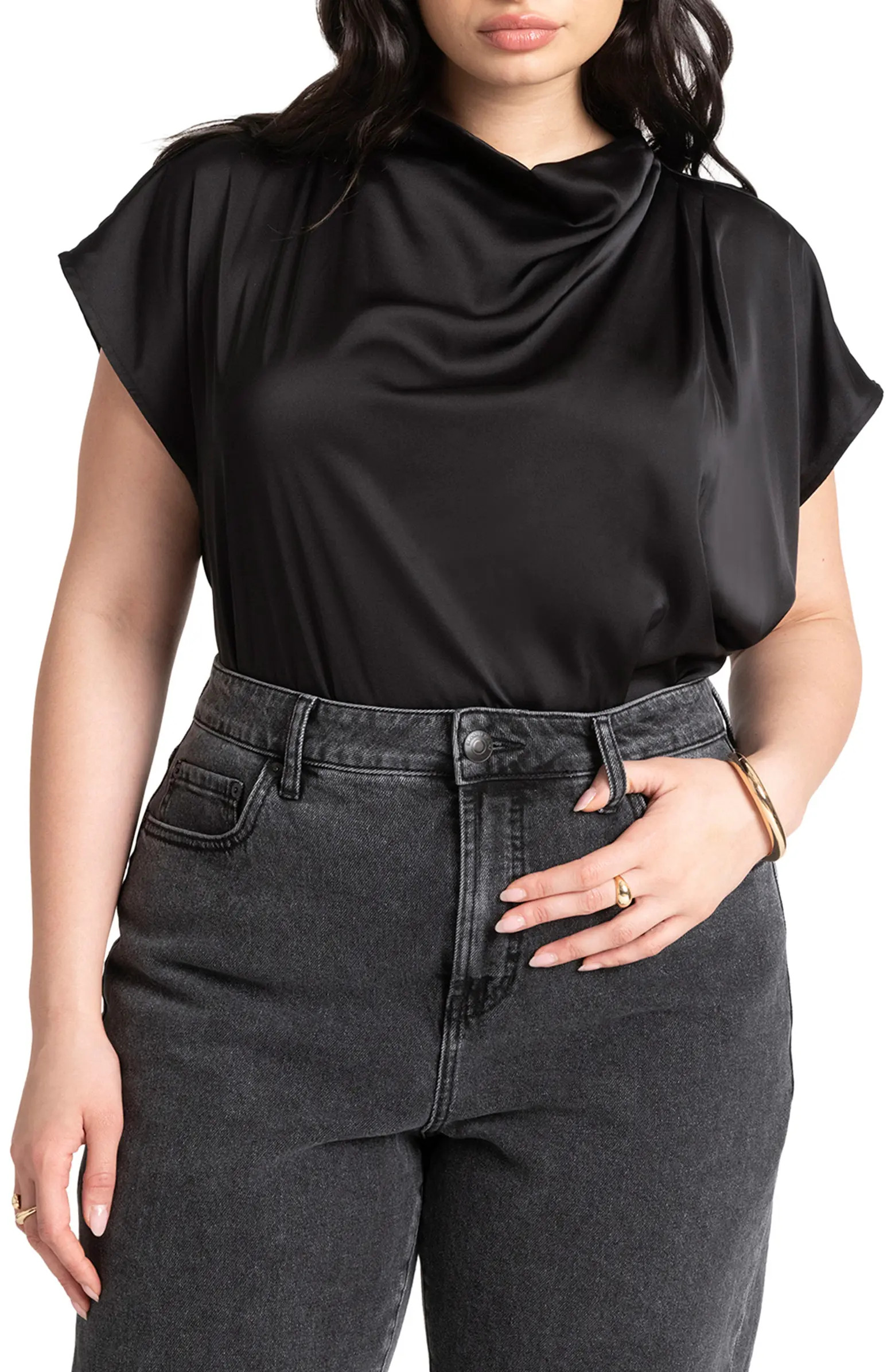 Pleat Shoulder Satin Top | Nordstrom