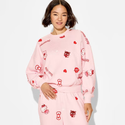 Women's Hello Kitty Fleece Graphic Pullover Sweatshirt - Light Pink | Target