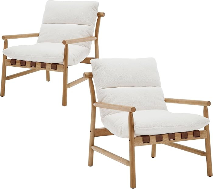 DM Furniture White Sherpa Accent Chair Set of 2 Mid Century Modern Living Room Chairs Comfy Boucl... | Amazon (US)