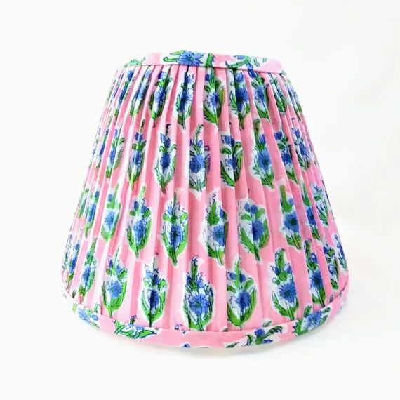 Pink periwinkle blue hand pleated block print lampshade gathered sconce boho lamp shade | Etsy (US)