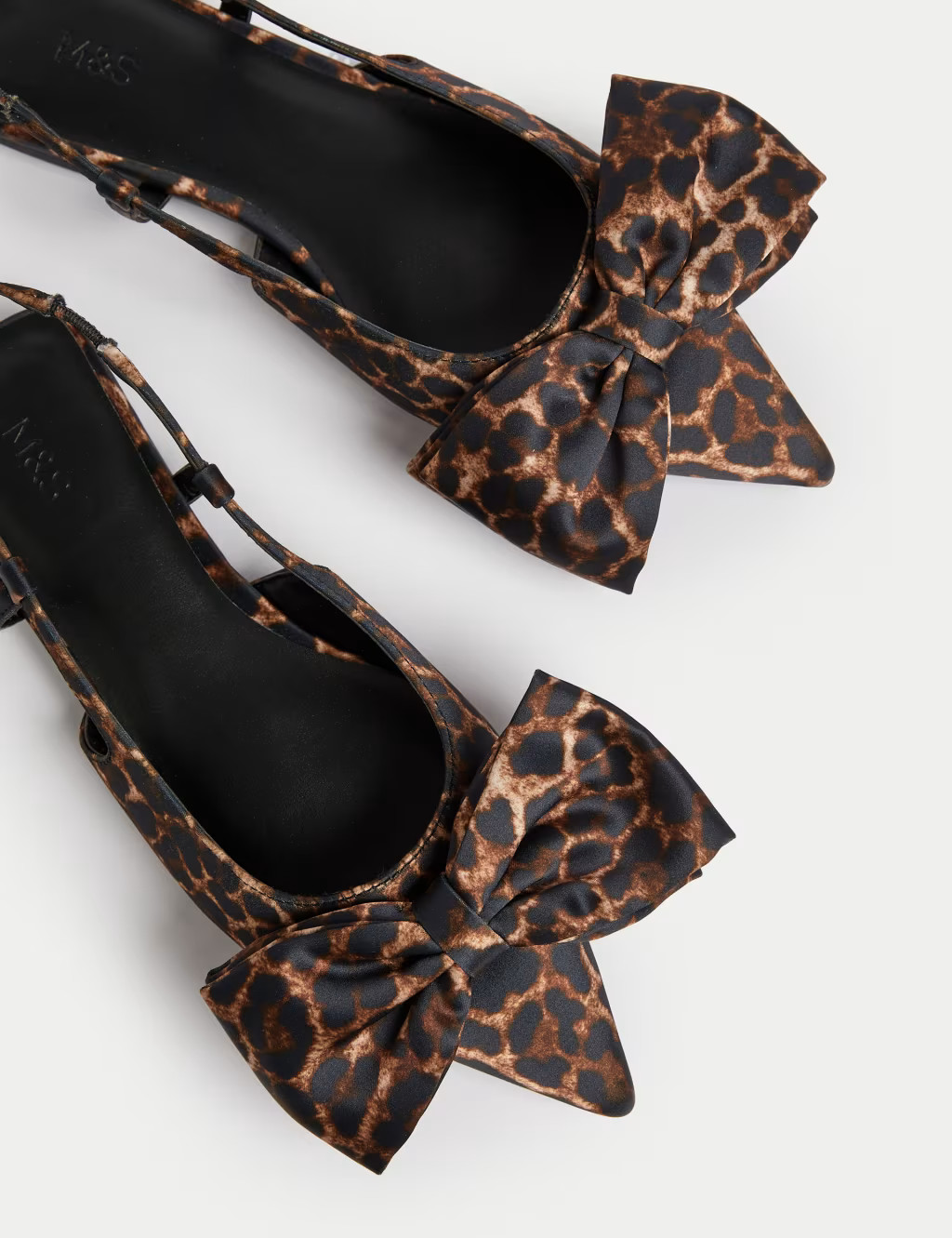 Satin Leopard Print Bow Block Heel Slingback Shoes | Marks & Spencer (UK)