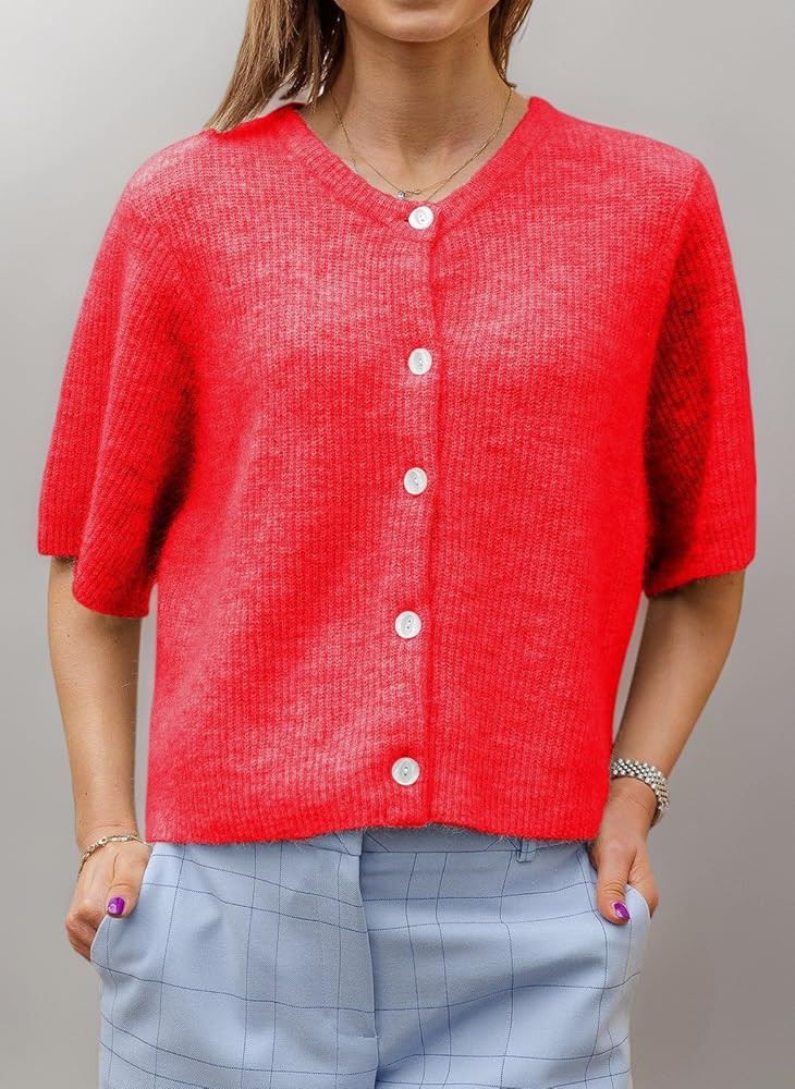 Geagodelia Women's Cropped Cardigan Short Sleeve Sweater Jumper Ladies Knitted Jacket Y2K Fashion... | Amazon (UK)
