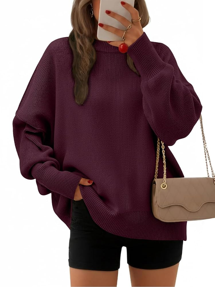 EFAN Women's Oversized Sweaters 2025 Fall Crewneck Batwing Sleeve Pullover Sweaters | Amazon (US)