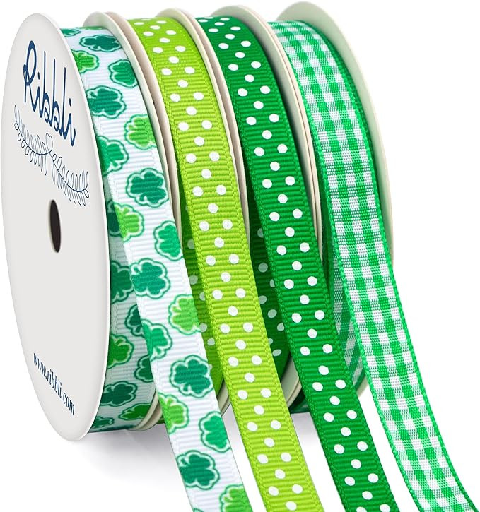 Ribbli 4 Rolls St Patricks Day Ribbon,Shamrock Ribbon Polka Dot and Green Gingham Ribbon,Use for ... | Amazon (US)