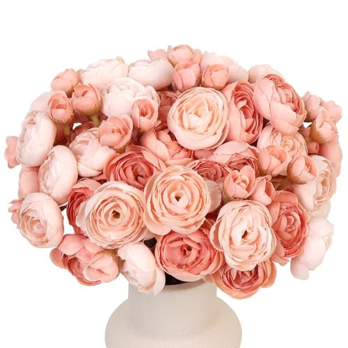 SHOWEROSE 24 Pcs Ranunculus Artificial Flower Faux Silk Mini Ranunculus Flowers Fake Flowers for DIY Bouquet,Centerpieces Tables, Wedding Decor, Bridal Shower Decorations,Home Decor | Amazon (US)