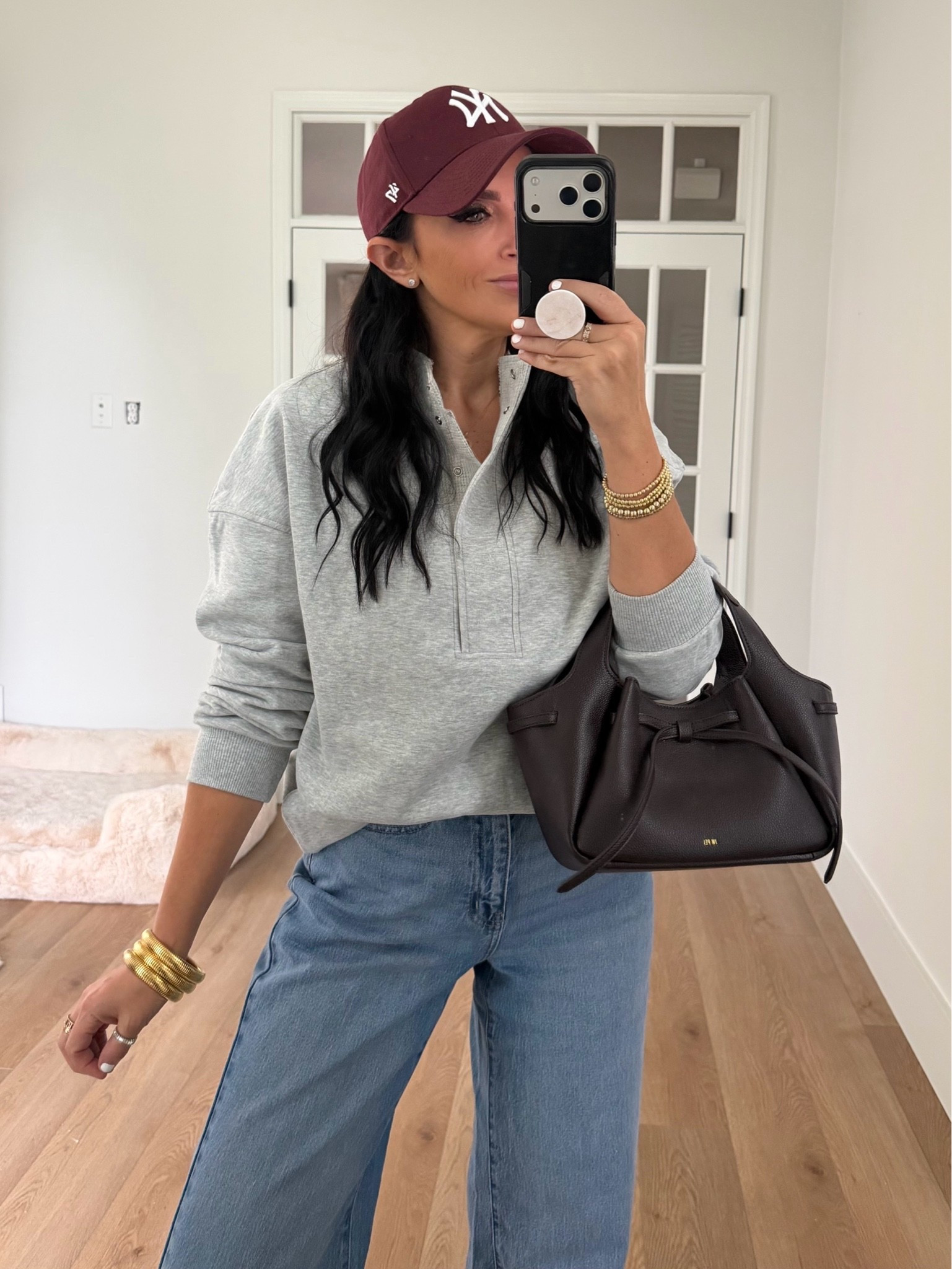Scenario Women's Wide Leg Jeans. Women's Oversized Sweatshirt Mock Neck Henley