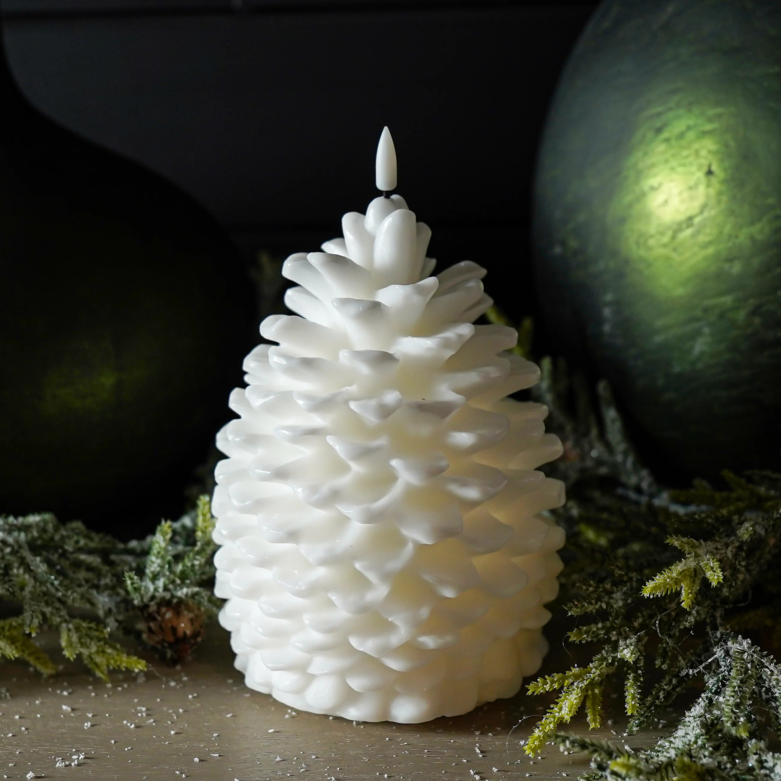 Flameless White Pinecone Candle | LED Built-in Timer | MJHome