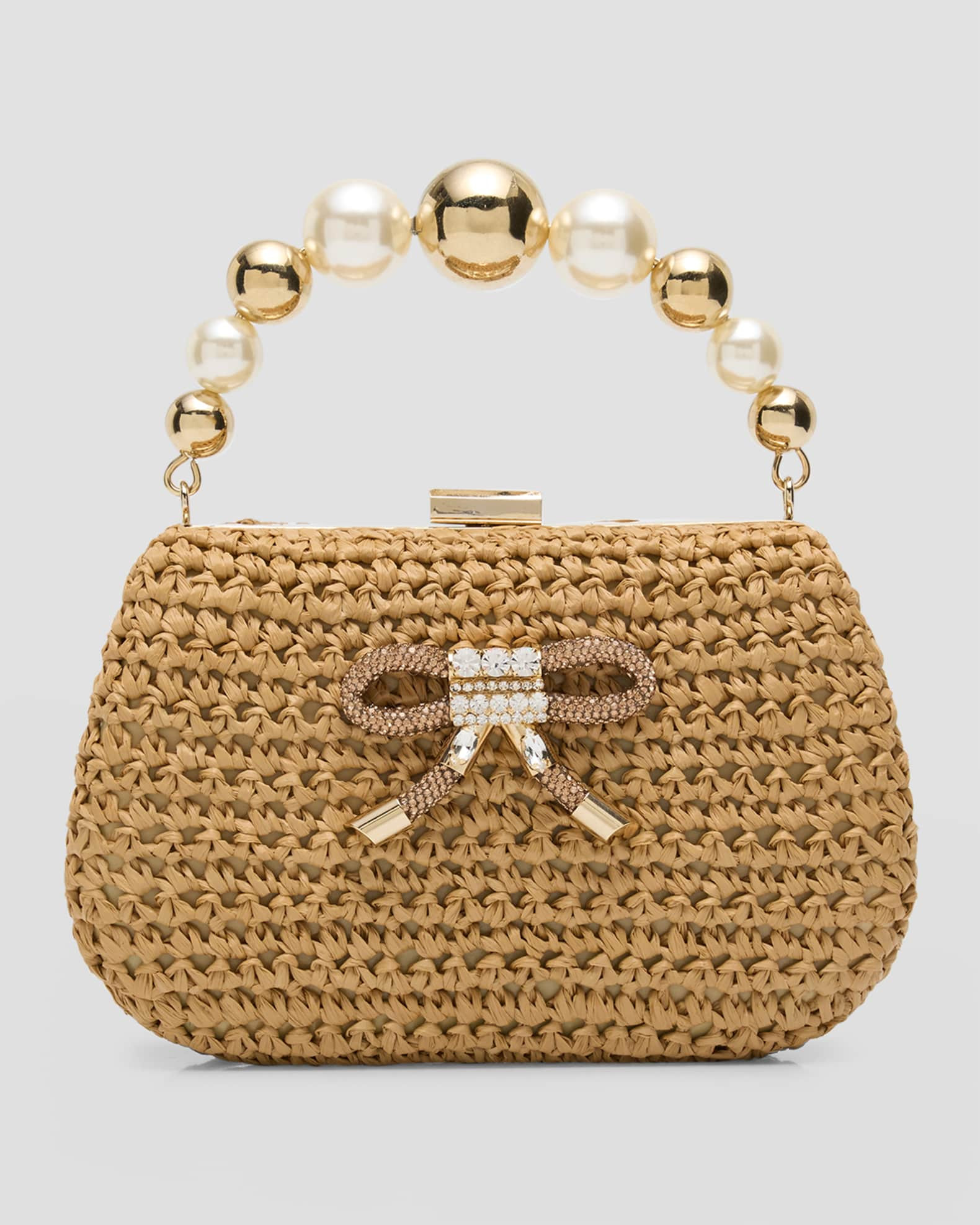 BTB Los Angeles Bijou Bow Beaded Raffia Top-Handle Bag | Neiman Marcus