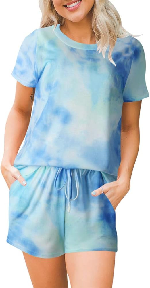 ANRABESS Women’s Summer Tie Dye Printed Lounge Set Short Sleeve Tops with Shorts Pajamas Set 2 ... | Amazon (US)