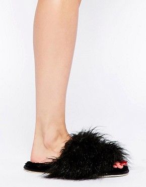 River Island Mongolian Fur Open Toe Mule Slippers | ASOS UK