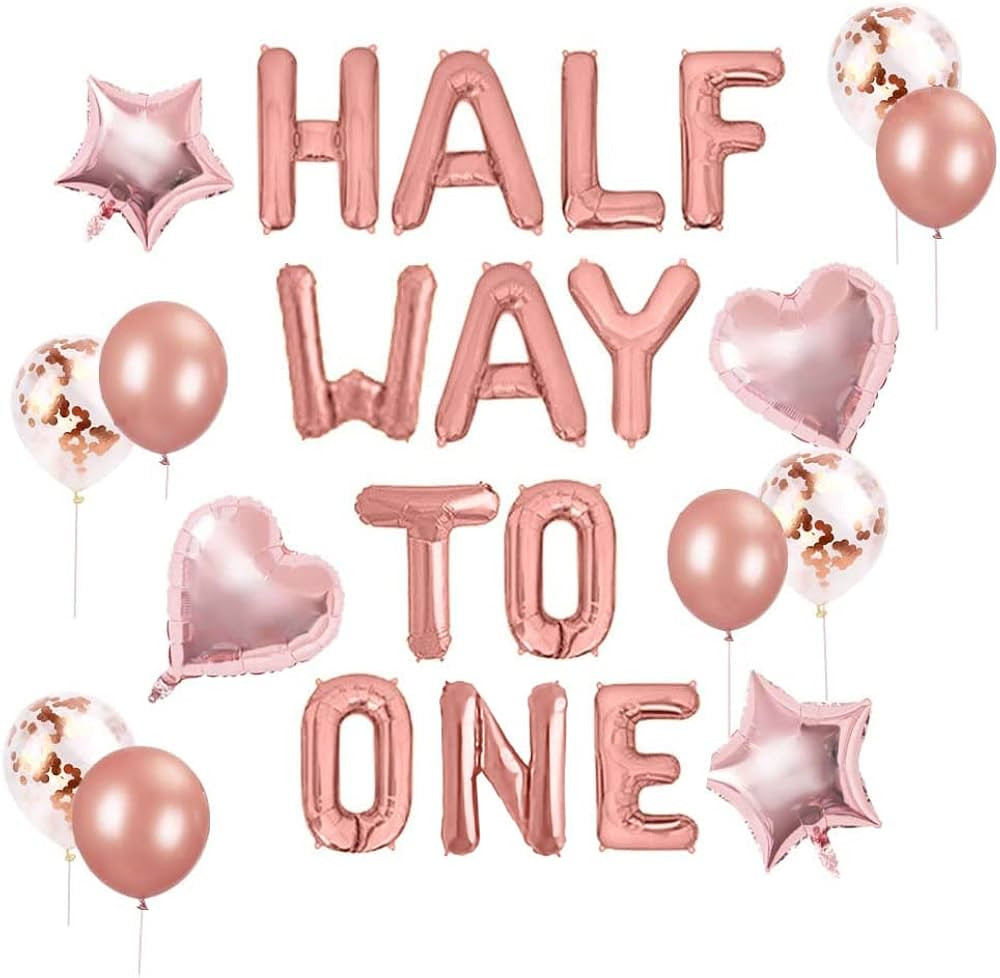 JeVenis 15 PCS Half Way To One Banner Half Way To One Rose Gold Balloons Decorations for Girl 1/2... | Amazon (US)