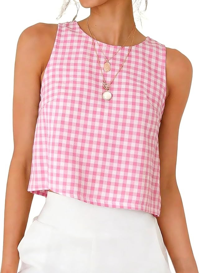 IDEALSANXUN Womens Gingham Crop Tank Tops 2026 Spring Summer Sleeveless Vest Top | Amazon (US)