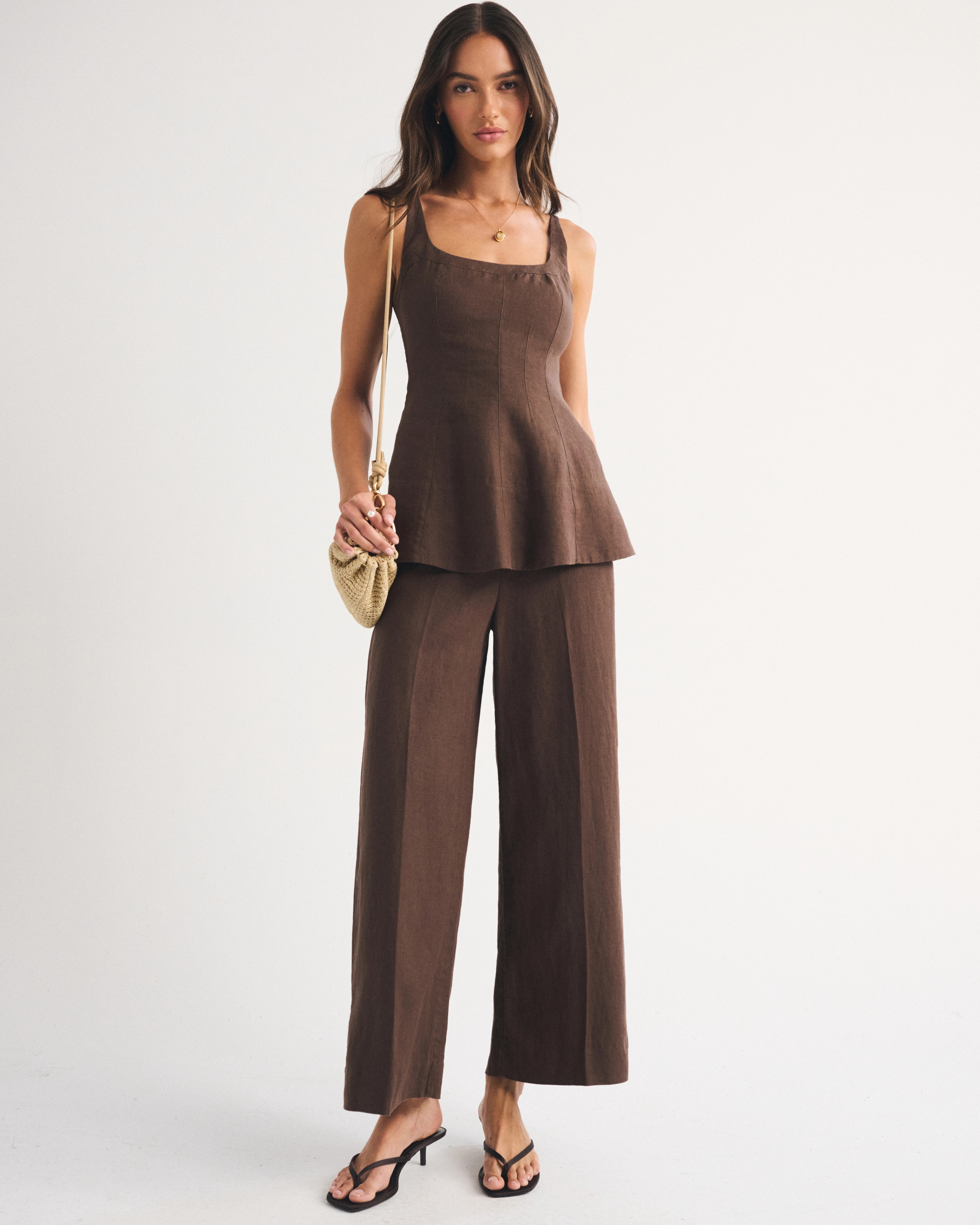 100% Linen High Rise Cropped Wide Leg Pant | Abercrombie & Fitch (US)