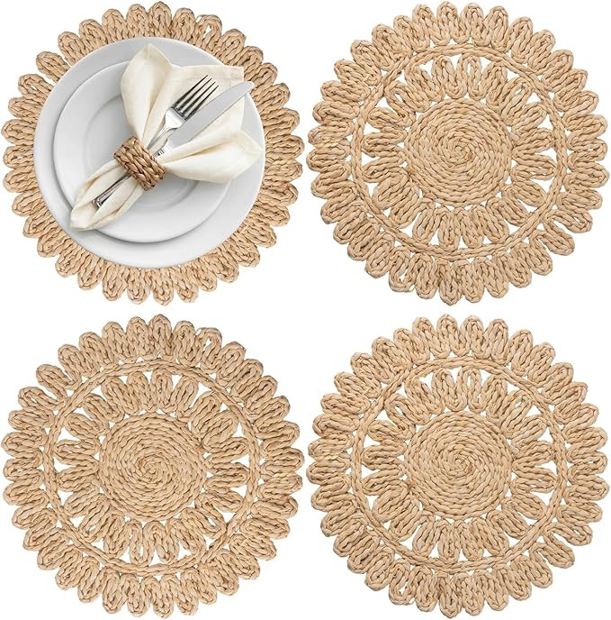 13.8" Round Corn Husk Placemats | Boho Woven Rattan Table Mats | Natural Spring Farmhouse Plate C... | Amazon (US)