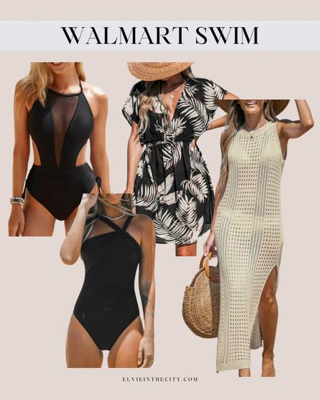 Walmart swim picks include one piece black bathing suits, a v neck short sleeve cover up, and a long sleeveless crochet cover up. 

#walmartpartner
@Walmartfashion
#walmartfashion
#WalmartFinds 

Swim, resort wear, Walmart fashion, one piece swimsuit, beach cover up

#LTKfindsunder50 #LTKstyletip #LTKover40
