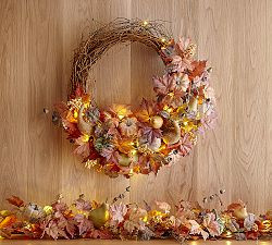Faux Lit Harvest Wreath & Garland | Pottery Barn (US)