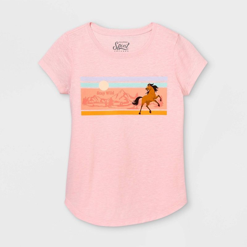 Girls' Spirit Riding Free Short Sleeve Graphic T-Shirt - Pink | Target