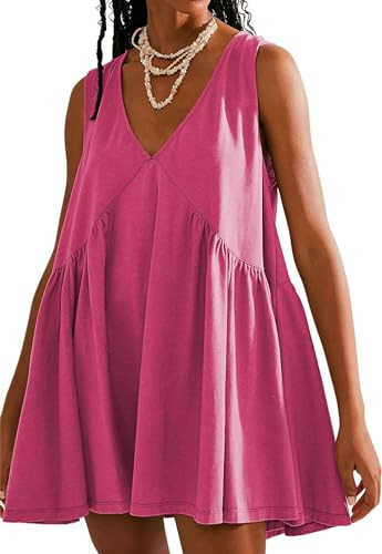 Sleeveless Mini Dress for Women 2026 Summer Casual V Neck Sundress Loose Babydoll Dress with Pock... | Amazon (US)