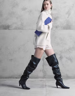 ASOS DESIGN Kayla slouch chisel toe over the knee boots in black | ASOS (Global)