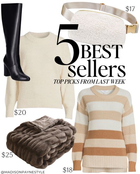 Walmart $18 Sweater is a last week 🥰 best seller (fits tts). The crewneck sweater comes in a few neutrals and a great holiday cranberry shade, fits tts. The knee high boots are a fall/winter staple, also come in brown. The belt bag and faux fur blanket would both make great gifts this holiday season! 

Sweater, Walmart Sweater, Fall Sweater, Boots, Gift Idea, Fall Outfits, Madison Payne

#LTKfindsunder50 #LTKSeasonal #LTKstyletip