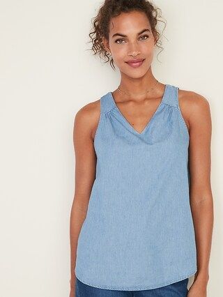 Chambray V-Neck Tank Top for Women | Old Navy (US)