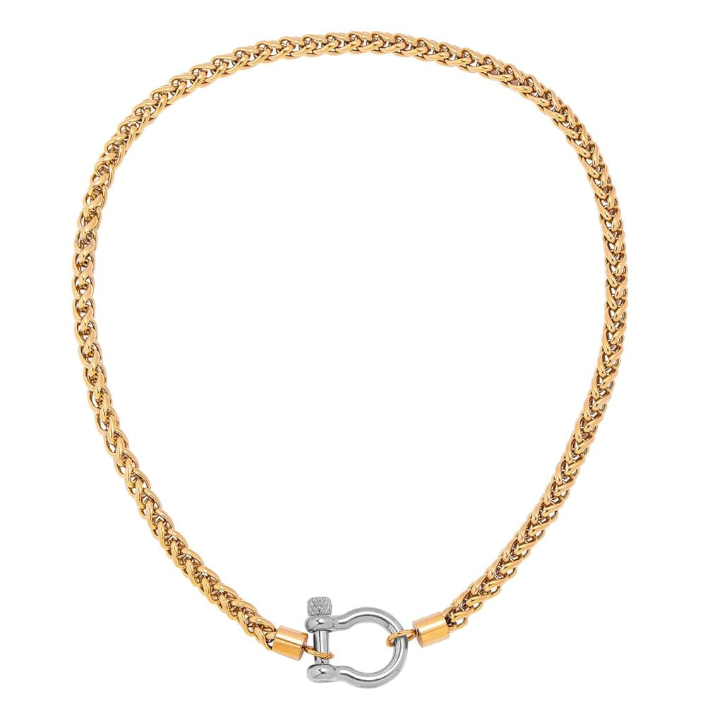 Wolentty Heavy Screw Anchor Shackle Wheat Necklace 18.5" Foxtail Chain Gift for Women | Amazon (US)