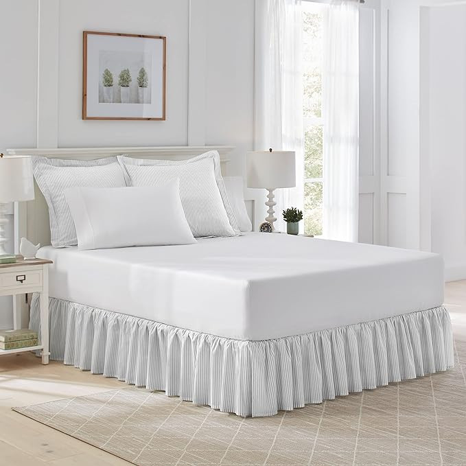 Laura Ashley Home - Cotton Ruffled Bedskirt, Lightweight & Classic Style (Ticking Stripe Grey, Fu... | Amazon (US)