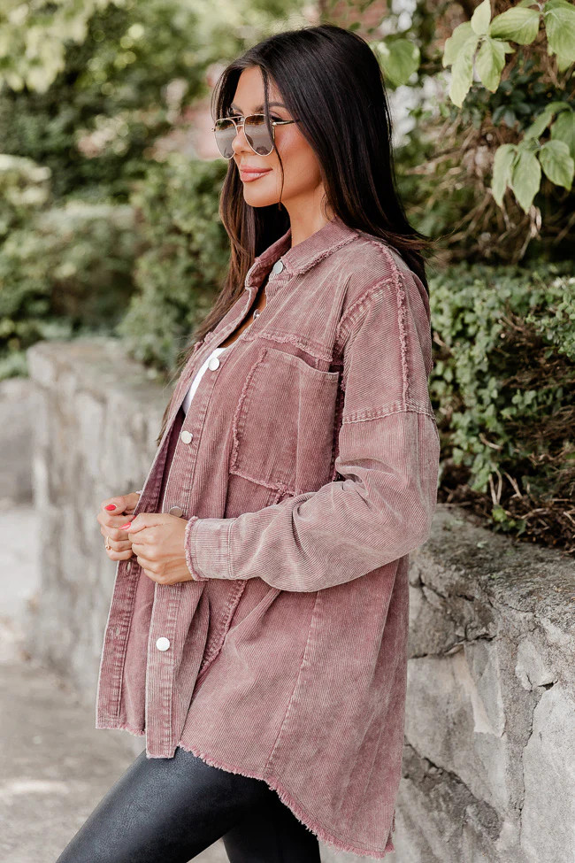 Never Know What Happens Brown Acid Washed Cord Shacket | Pink Lily