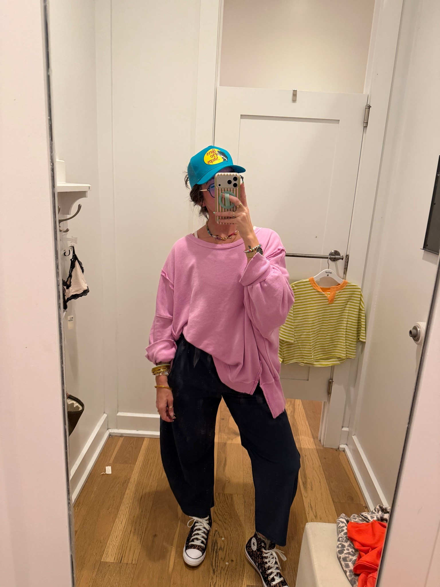 OOTD // 💙🩷🐆 medium in pants (could have done a small) and sweatshirt I’ve had forever- it’s a favorite and i grab for them All the time ! I swear smalls and larges in them 

#LTKgrwm #LTKmomlife #LTKootd