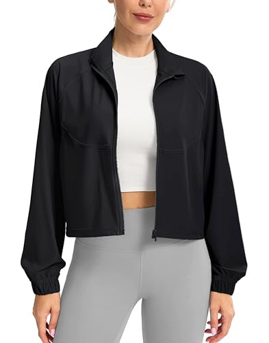 Women's Athletic Workout Jacket Lightweight UPF 50+ Long Sleeve Sun Protection Shirts Zip Up Crop... | Amazon (US)