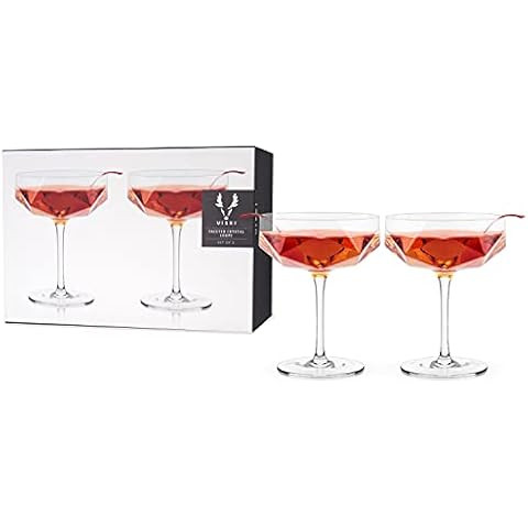 Amazon.com: Viski Raye Angled Stemmed Vintage Coupe Glasses Set of 2 - Premium Crystal Clear Cock... | Amazon (US)