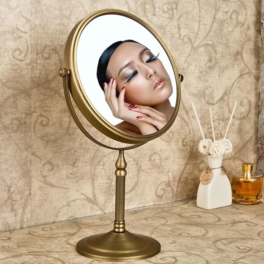 Weare Home Retro runder Spiegel aus Messing , Antike Kosmetikspiegel Zweiseitig 3 Fach Vergröße... | Amazon (DE)