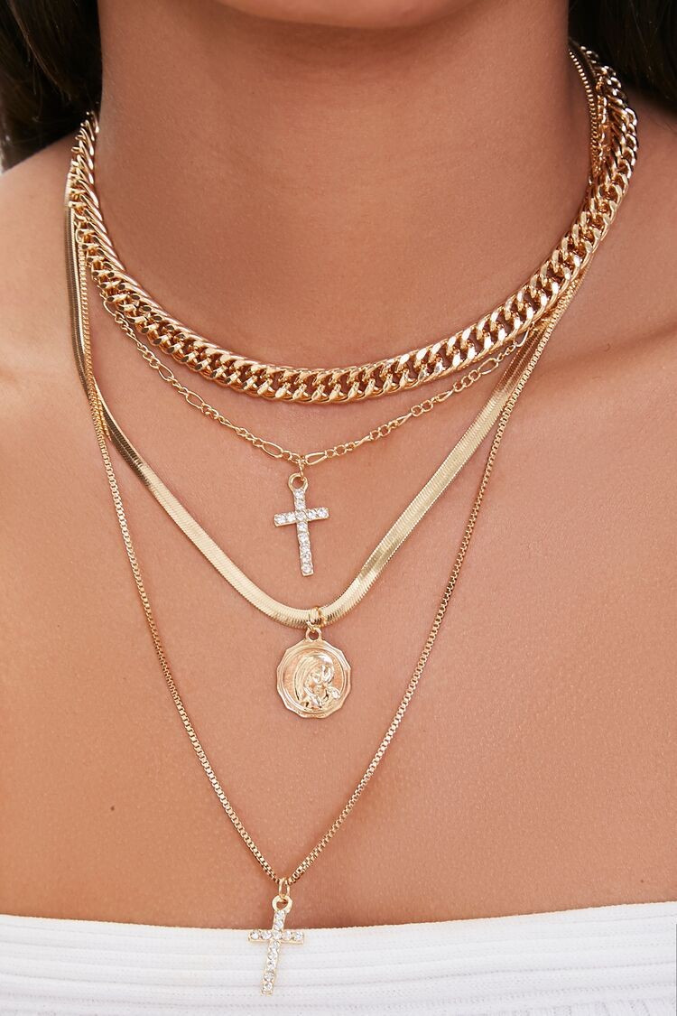 Cross Pendant Layered Necklace in Gold | Forever 21 (US)