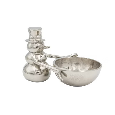 Storied Home Cast Aluminum Snowman Holding Bowl, Nickel Finish | Target