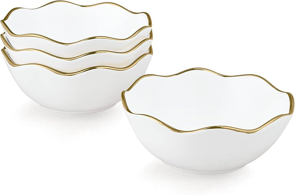 fanquare 10oz White Soup Bowls Set of 4, Porcelain Cereal Bowl, Small Kitchen Serving Bowls for D... | Amazon (US)