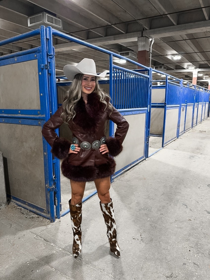 These Steve Madden cowhide boots are iconic!!! I borrowed for this shoot but have in my cart right now. So good! Would size down 1/2 a size like I do for heels and get a 7. I’m usually a 7.5. 
This amazing leather and fur maroon coat is perfect for NFR, any rodeo, or mountain getaway!! Show Thursday at 5 pm at Pretty little babes. Wearing a size small here. Would size up for an oversized fit or to layer

#LTKSeasonal #LTKHoliday #LTKShoeCrush