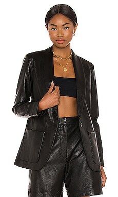 Amanda Uprichard X REVOLVE Leather Shawl Blazer in Black from Revolve.com | Revolve Clothing (Global)