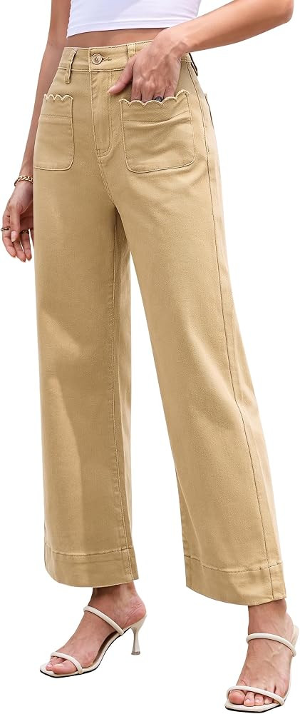 Eddoyee Wide Leg Pants for Women Cropped High Wasited Stretchy Trendy | Amazon (US)