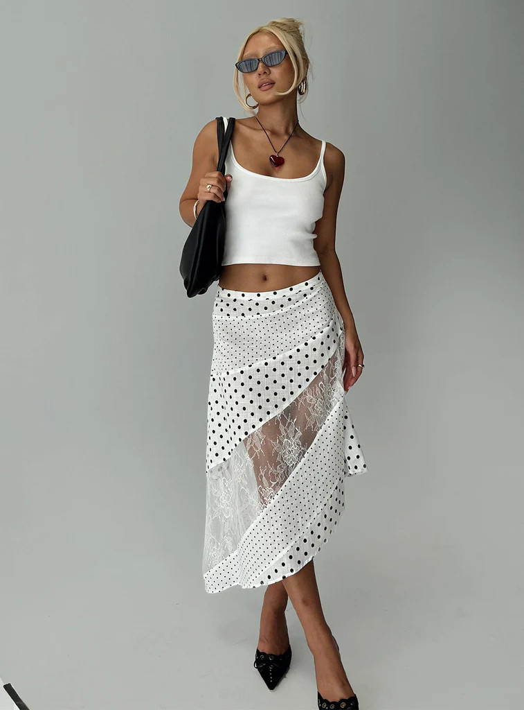 Rennar Maxi Skirt White / Polka Dot Petite | Princess Polly US