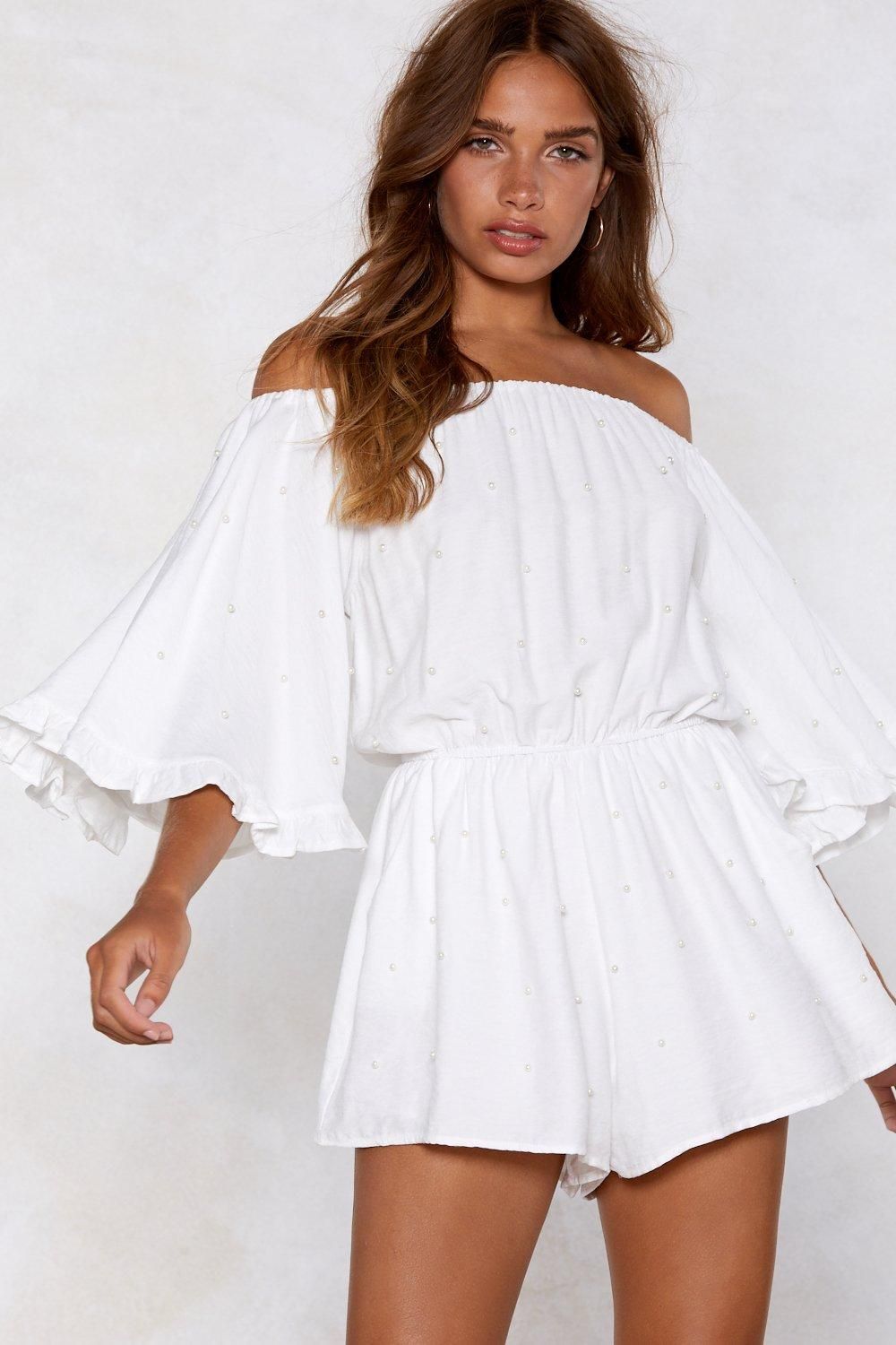 Off The Shoulder Ruffle Sleeve Romper | Nasty Gal (US)