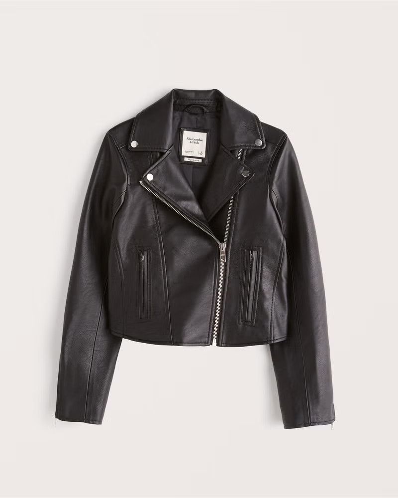 The Vegan Leather Moto Jacket | Black faux leather moto jacket outfit | Black jacket | Abercrombie & Fitch (US)