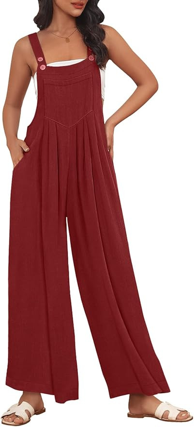 AUTOMET Womens Overalls Wide Leg Jumpsuits Casual Bib Summer Rompers Jumpers Loose Sleeveless Str... | Amazon (US)