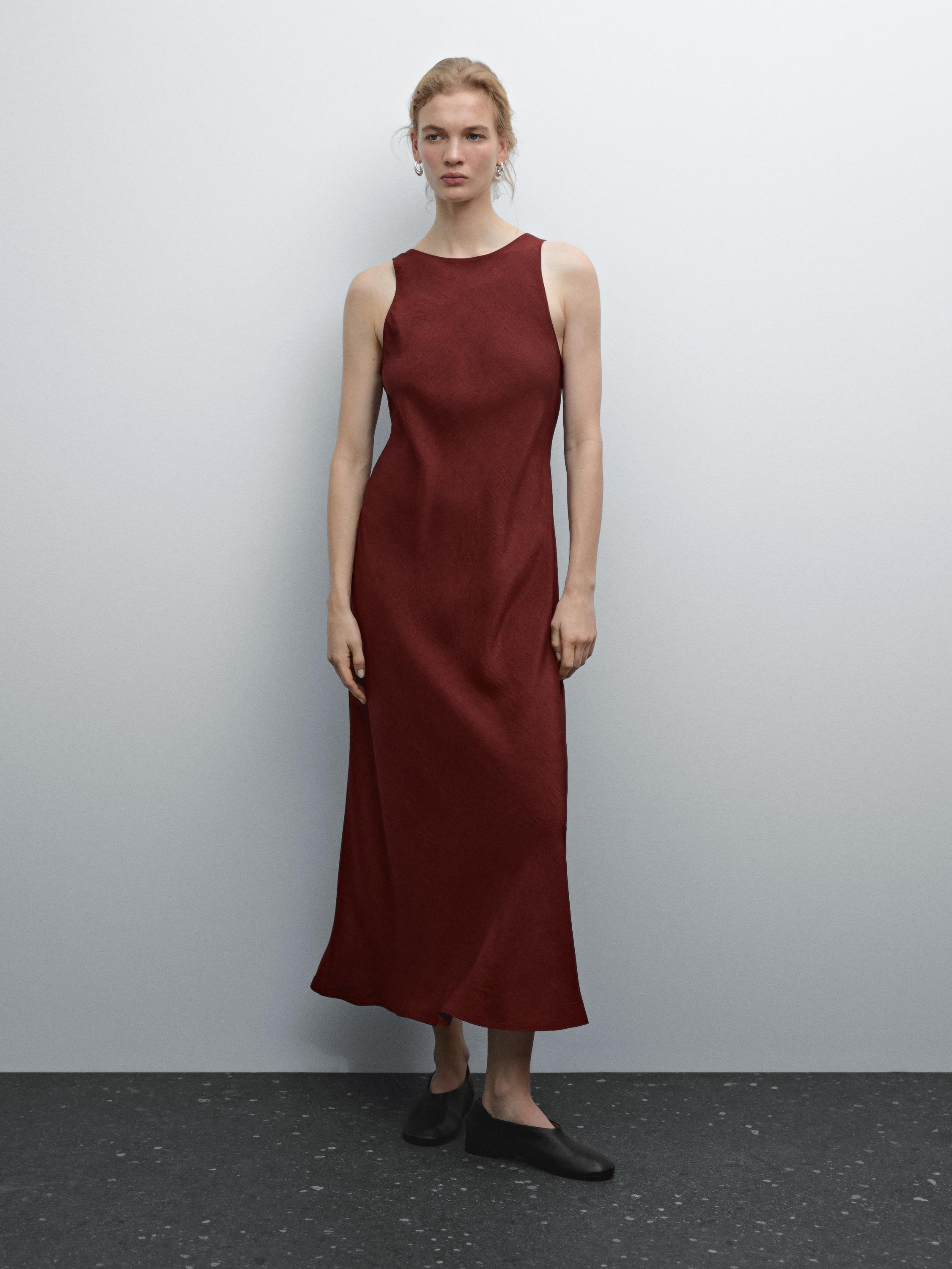 Satin halterneck midi dress | Massimo Dutti US