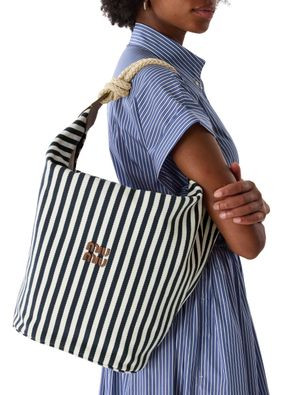 Striped canvas shoulder bag - MIU MIU | 24S US