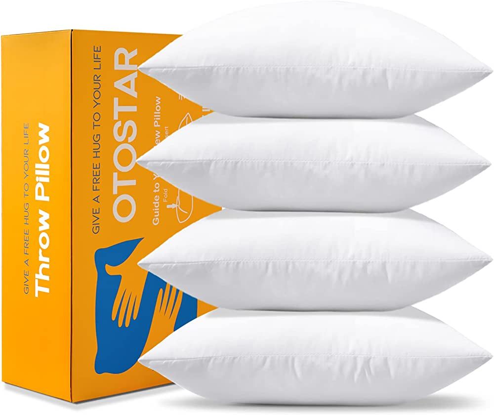 OTOSTAR Pack of 4 Throw Pillow Inserts, 18 x 18 Square Cushion Inner Soft Fluffy Plump Stuffer Cu... | Amazon (US)